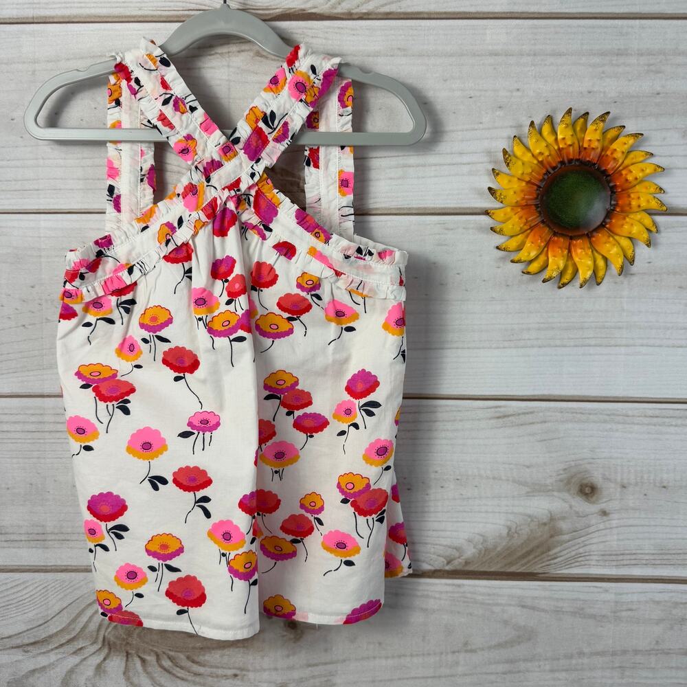 Janie and Jack Kids Floral Tank Top Size 8 White Pink Orange Ruffled Crossback